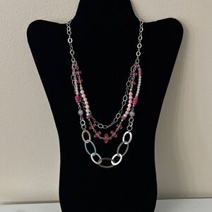 Elegant Pink and Silver Multi-Strand Necklace